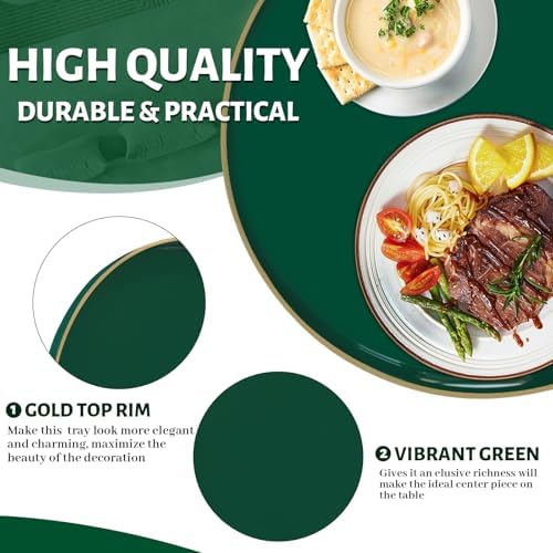 MAONAME 13" Dark Green Decorative Tray, Round Serving Tray with Handles