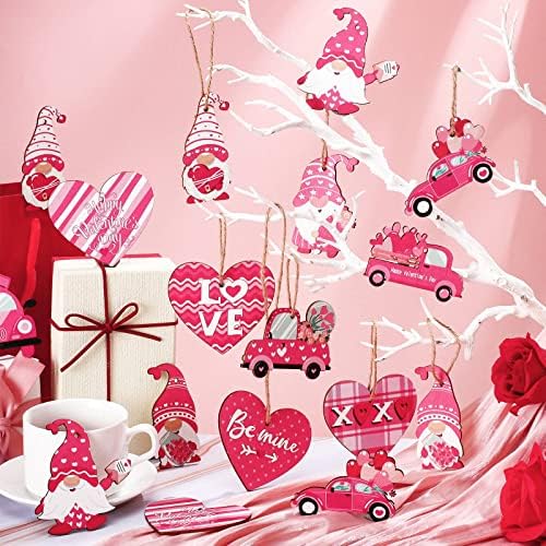 Qunclay 36 Pcs Valentine's Ornaments Wooden Hanging Gnome Ornaments