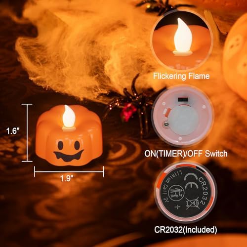 GenSwin Pumpkin Halloween Flameless Candles Battery Operated with Timer