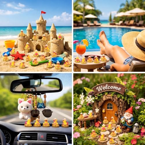 RoundFunny 50 Pcs Mini Ducks Bulk Resin Bikini Duck Figurines for Cruises