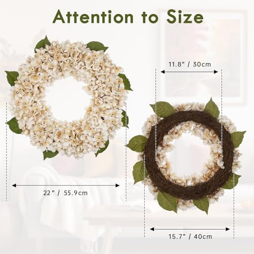 Fall Wreaths for Front Door 22 inch Autumn Wreath with Hydrangeas
