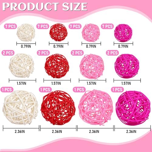 SANNIX 40 Pack Valentines Day Decorations Rattan Balls, 3 Sizes Wicker Ball