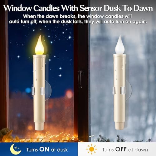 Enhon 12Pcs Dusk to Dawn Christmas Window Candles with Battery, Suction Cup
