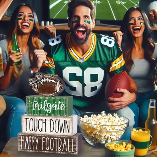 4Pcs Football Table Decoration Happy Football Wooden Block Sign