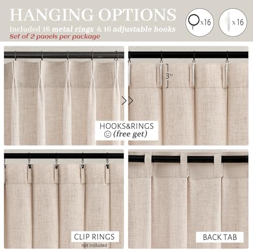 Unique Pinch Pleat Thick Linen Light Filtering 95 Inch Office Curtains