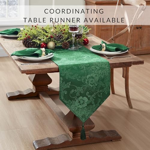 Poinsettia Elegance Jacquard Holiday Napkins, Set of 4, Green - 17" W x 17" L