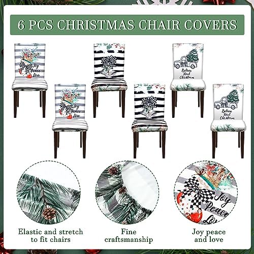 Preboun Christmas Chair Covers Set of 6 Christmas Dining Protector Xmas Tree Truck Bell Slipcovers Removable Washable for Dining Hotel Party Wedding