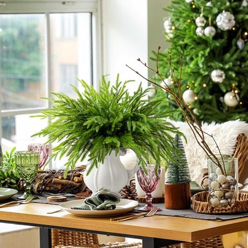 Purple Star 10 Pcs Christmas Norfolk Pine Branches, 19" Extra Length Artificial Xmas Branches Plants Pine Needles, Fake Greenery Norfolk Pines Stems Sprigs for DIY Craft Garland Home Garden Decor