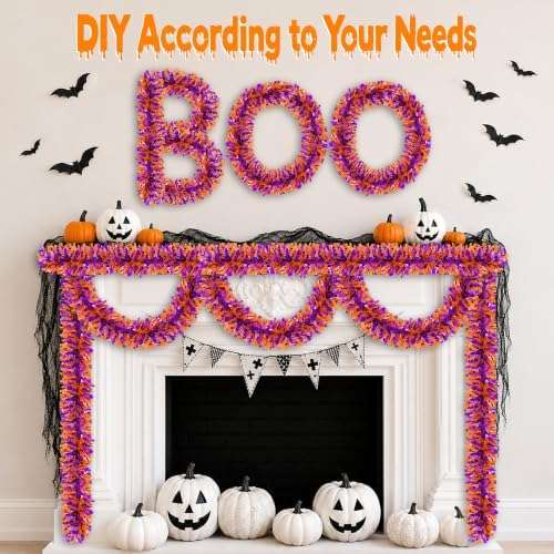 50FT Halloween Garland,Purple Orange Tinsel Garland Halloween Decorations