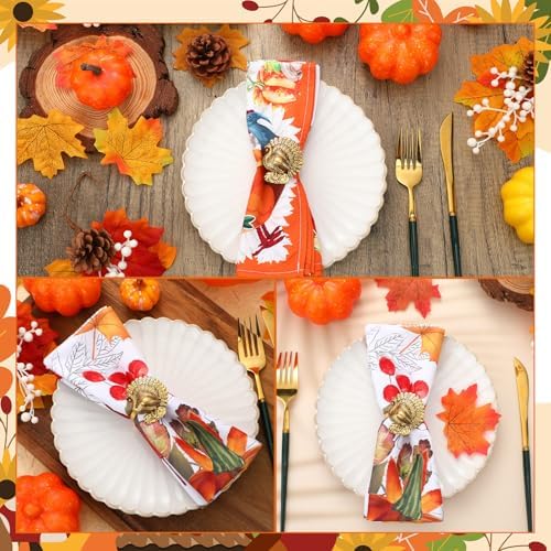 WILLBOND 12 Pcs Thanksgiving Turkey Napkin Rings Bulk Metal,Gold-Colored