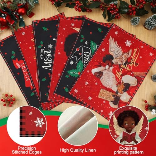 Hushee 6 Pcs Christmas Place Mats 12" X 18" People Theme Washable