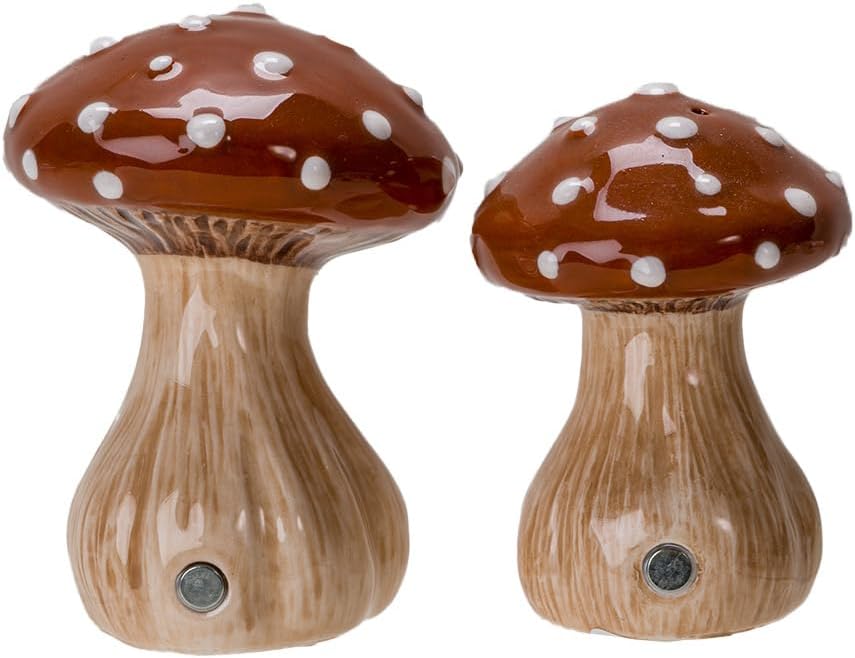 Ceramic Autumn Harvest Mushroom Salt and Pepper Shakers Set Hand-Painted Fall-Themed / Brown