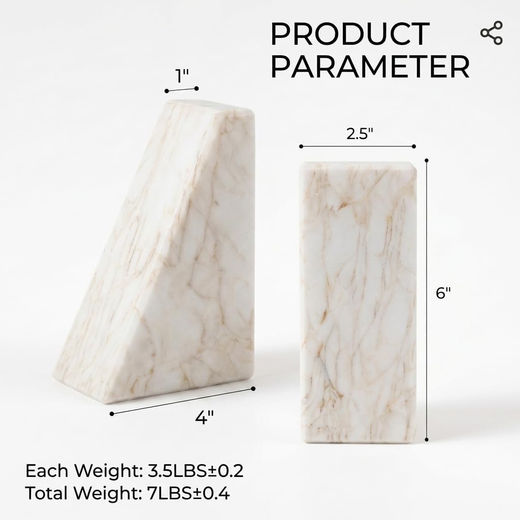 Marble Bookends / Large Bookends for Heavy Books / Trapezoid-gold