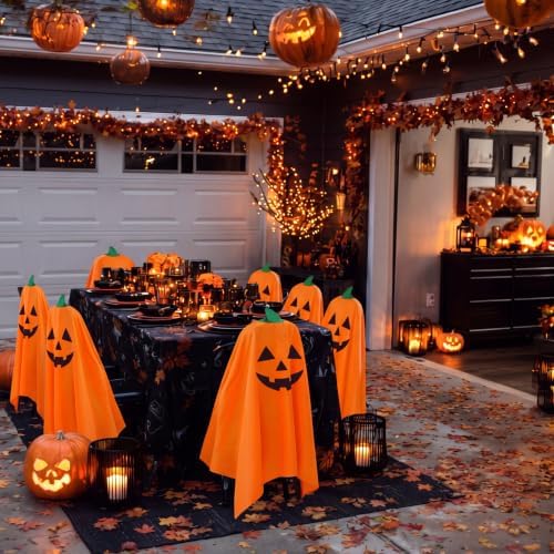 Fanfanwin 4 Pack Halloween Chair Covers Spooky Pumpkin Chair Back Covers