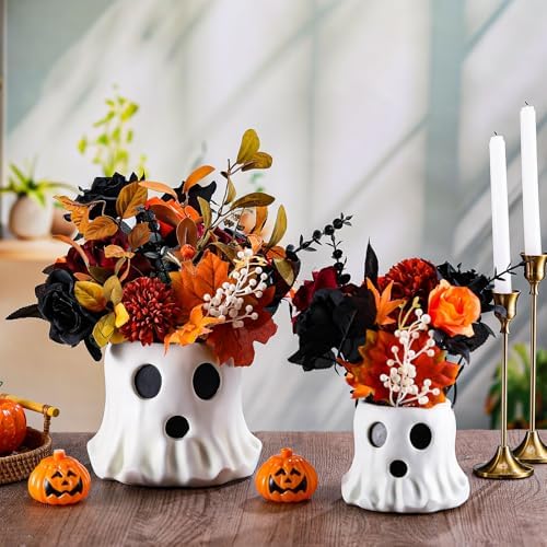 Fullhawl 2 Pack Ghost Bucket Decor Halloween Vase Ghost Candy Bowl