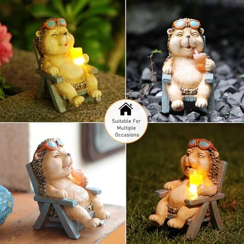FOXMIS Hedgehog Statue Outdoor Solar Garden Decor for Outside Lawn Yard Patio, Home Office Decorations Indoor Lights