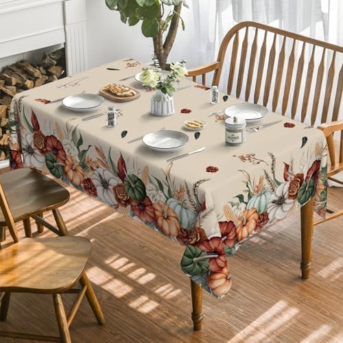 Horaldaily Fall Tablecloth 52 x 70 Inch Rectangular Flower Autumn Harvest
