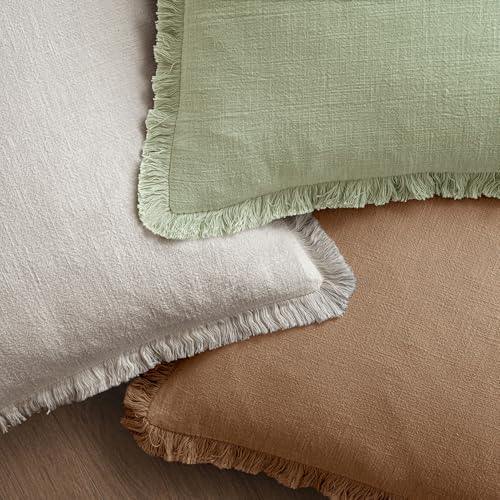 MIULEE Linen Fringe Decorative Euro Throw Pillow Covers Sage Green 26x26