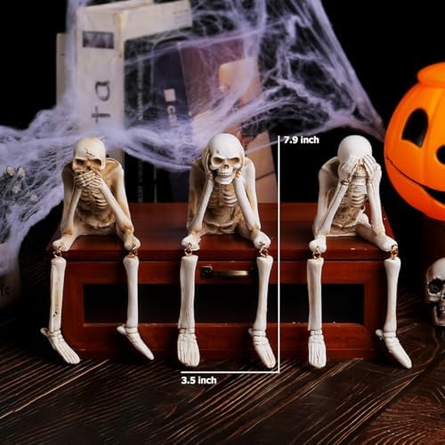 Indoor Skeleton Halloween Decor for Mantel Shelf, No Evil Figurines