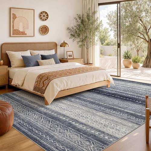 6x8 Area Rugs Living Room: Washable Boho Large Neutral Soft Rug Modern Stain Resistant Moroccan Indoor Non Slip Floor