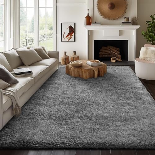 Ophanie 7x10 Area Rugs for Living Room,Upgrade Non-Slip Fluffy Soft Large Shag Bedroom Carpet,Grey Big Indoor Thick