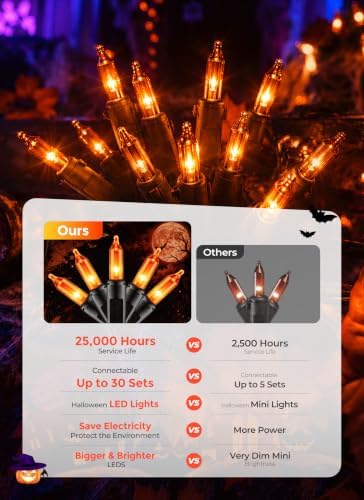 Minetom Orange Halloween Mini Lights, 100 Count 20 Feet Mini String Lights
