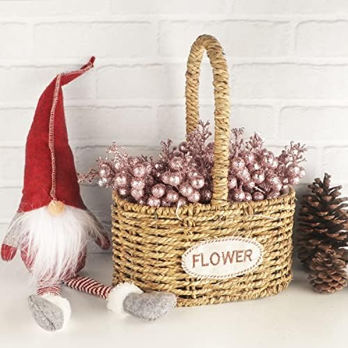 24 Pack Glitter Pink Berry Stems,7.5 Inch Christmas Sparking Red Faux Winter Berry Sprigs,Artificial Red Berries Branches for Christmas Tree Garland Wreath Crafts Season Winter Home Decor