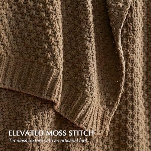 EVERGRACEHOME Chunky Chenille Knit Throw Blanket, 60 x 80, Camel Brown