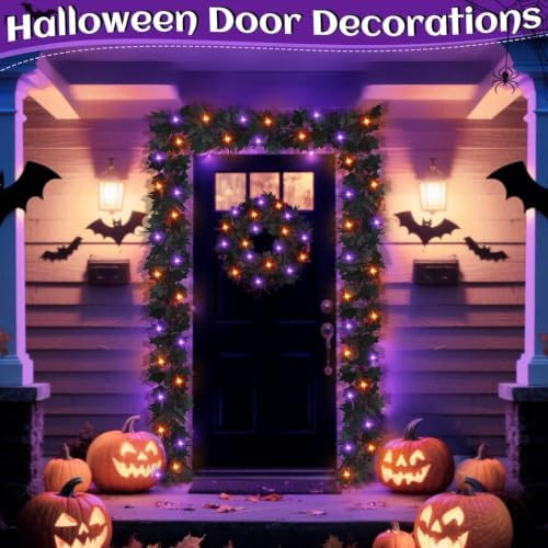 Timer - 3 Pack Halloween Garland with Orange Purple Lights Battery Operated