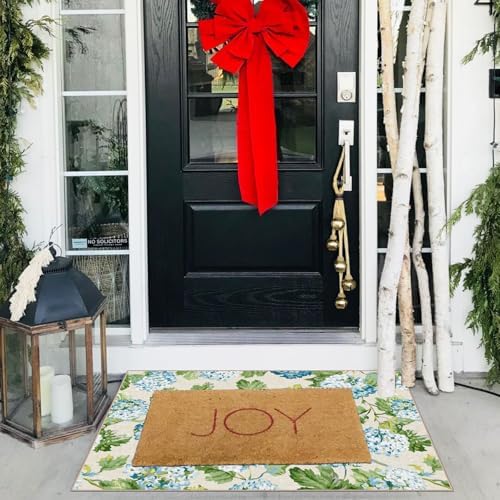 Front Door Mat Indoor Outside Entrance 2x3 Blue Hydrangea Entry Rug