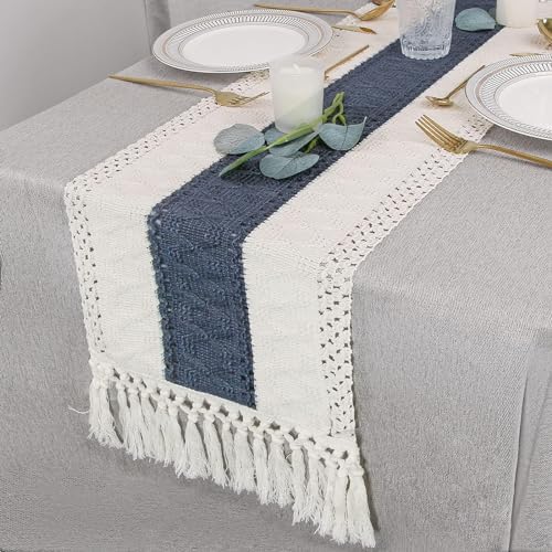 FEXIA Boho Table Runner for Home Decor 12x90 Blue Fall Rustic Decorations