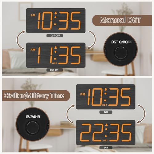 DreamSky Wooden Digital Alarm Clock for Bedroom with Large Numbers