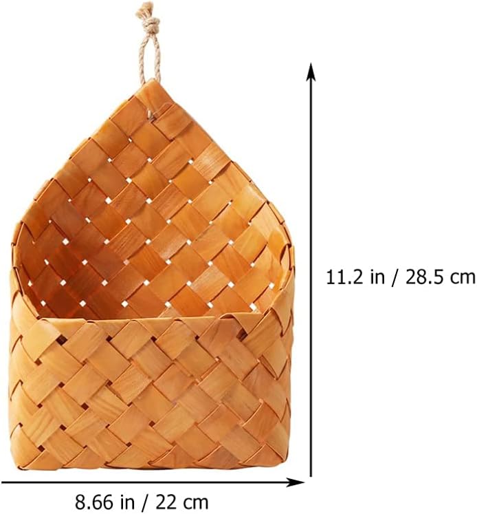 Wood Woven Wall Hanging Basket Storage Organizer / Natural