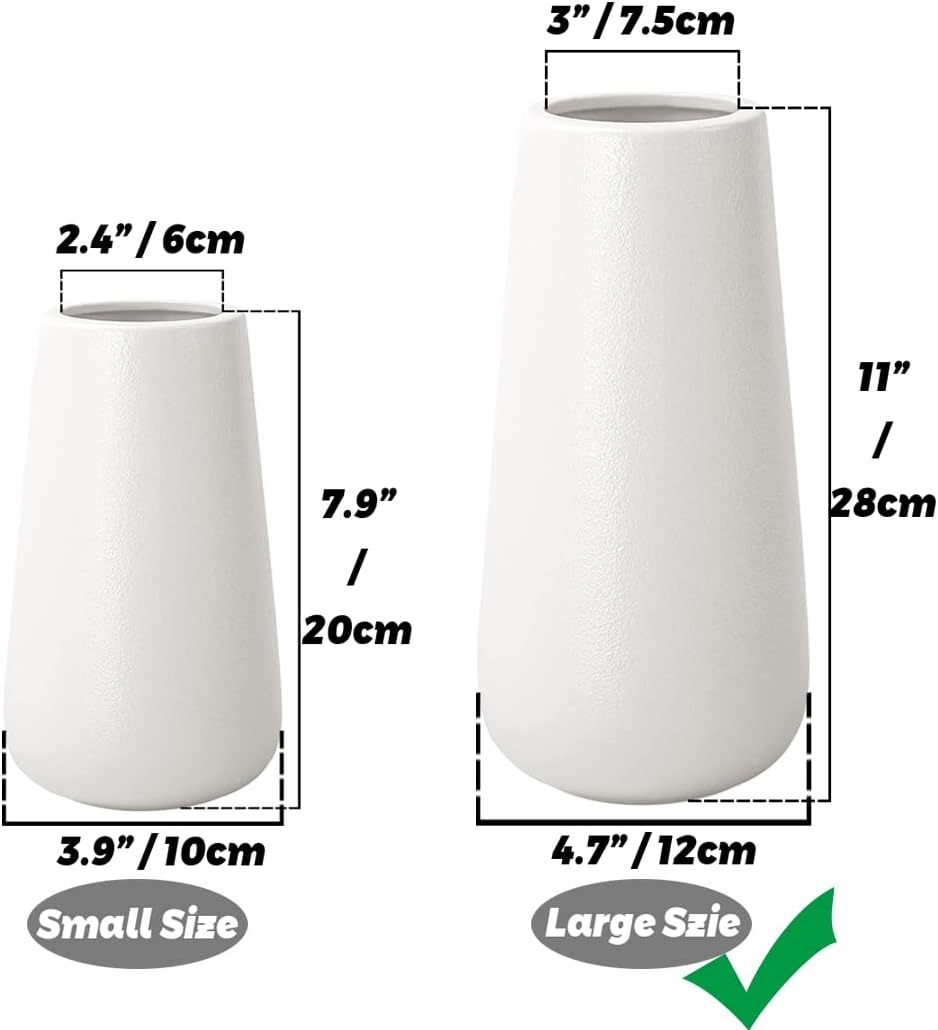 Rustic Style Decorative Vases / Tall 11 Inch / 28 Cm / Matt White / 11 Inch