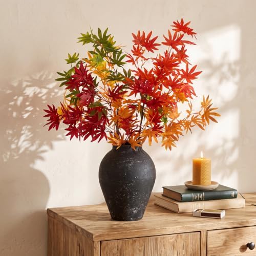 Suncalla 5 Pcs 31" Fall Artificial Japanese Maple Stem, Green Orange