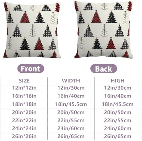 Buffalo Plaid Christmas Tree Pillow Covers 22x22 Set of 2 Red Black and White Xmas Decorative Outdoor Throw Pillow Cases Seasonal Farmhouse Cushion Case Winter Holiday Decor for Sofa Couch