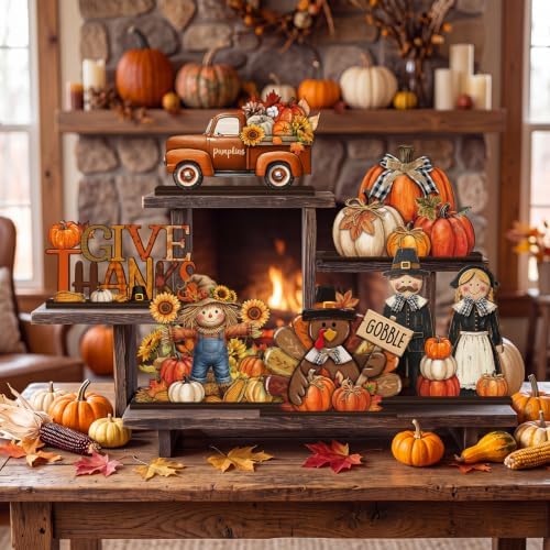 Wenqik 6 Pcs Fall Wooden Table Decorations for Home, Thanksgiving Harvest