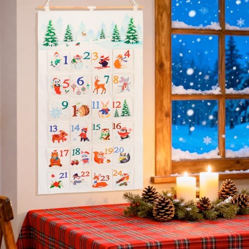 HOWAF Fabric Christmas Advent Calendar 2026 with Pockets (Countdown to Christmas), 24 Days Mystery Christmas Countdown Calendar for Xmas Holiday Home Wall Decoration, Animal Themed