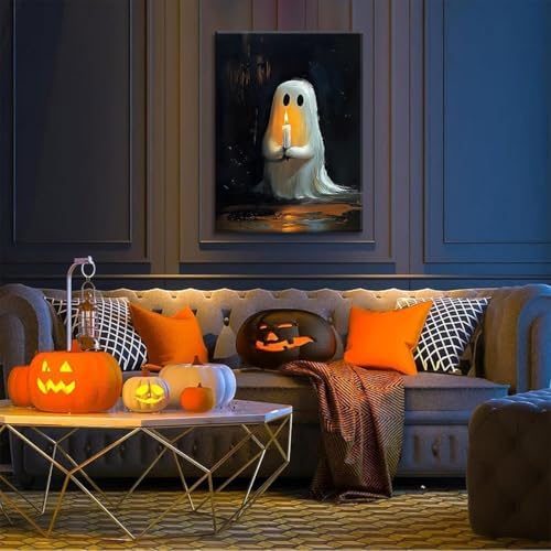 ILLBDR Halloween Ghost Holding Candle Canvas Wall Art 16x24 inch