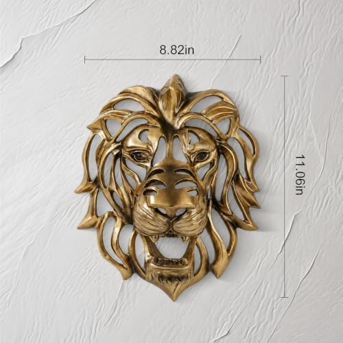 UITWMKTG Gold Lion Head Wall Decor - Modern Animal Wall Sculpture, Lion Wall Art for Living Room, Bedroom, Office, Gold