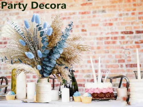 Dusty Blue Dried Flower Bouquet with Pampas Grass, Bunny Tails, Lavender and Eucalyptus, Beige Boho Floral Arrangement