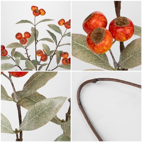 Artificial Fall Stems Fake Red Hawthorn Berry Spray Autumn Home Décor