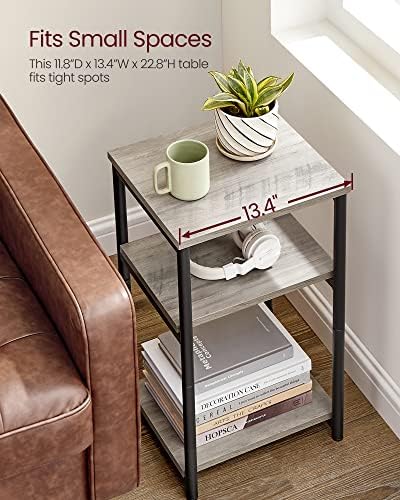 VASAGLE Side Table, Small End Table, Tall Nightstand, Steel Frame