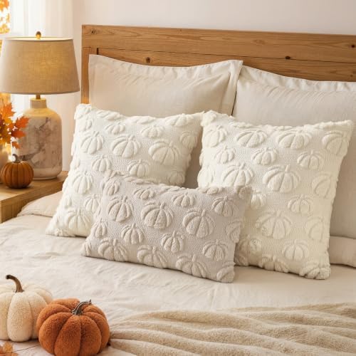 MIULEE Fall Decor Pillow Covers 18x18 Set of 2 Pumpkin Cream White