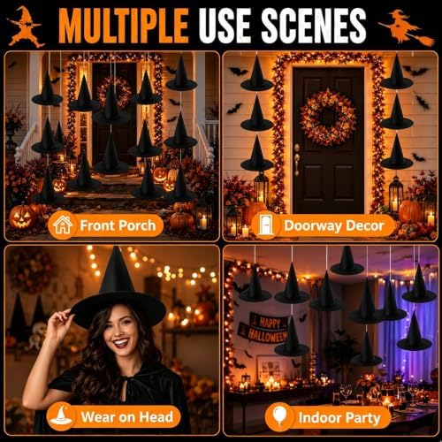 Halloween Hanging Witch Hats Decorations, 12 Pcs Floating Witch Hat Decor
