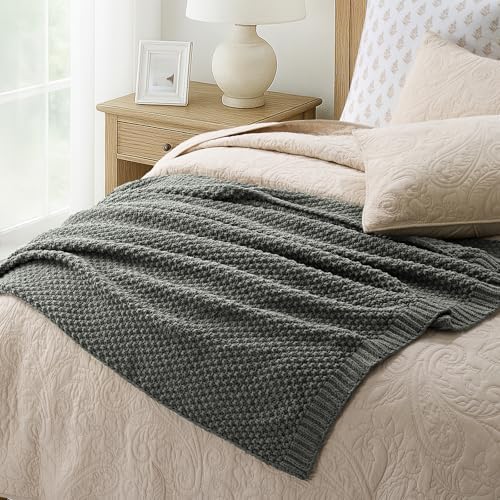 EVERGRACEHOME Chunky Chenille Knit Throw Blanket, 50 x 60, Charcoal Gray