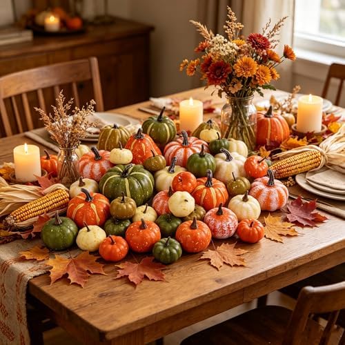 winemana 46 Pcs Artificial Pumpkins for Decorating Fall Decorations