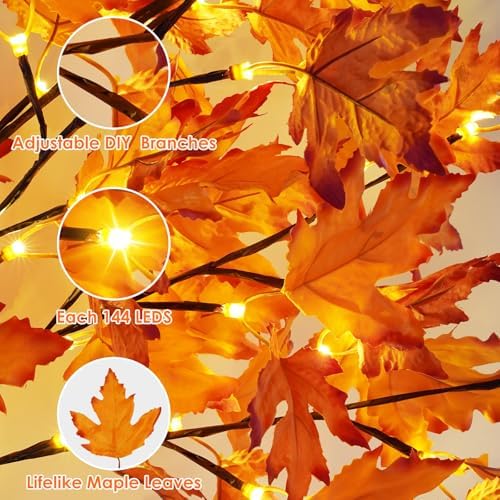2 Pack 6FT Lighted Maple Tree 300 LED Artificial Fall Tree for Home Decor