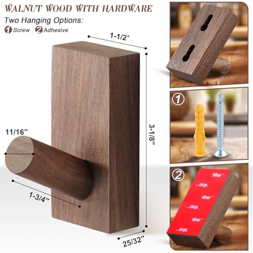Natural Wooden Wall Hooks / Black Walnut / Set of 4