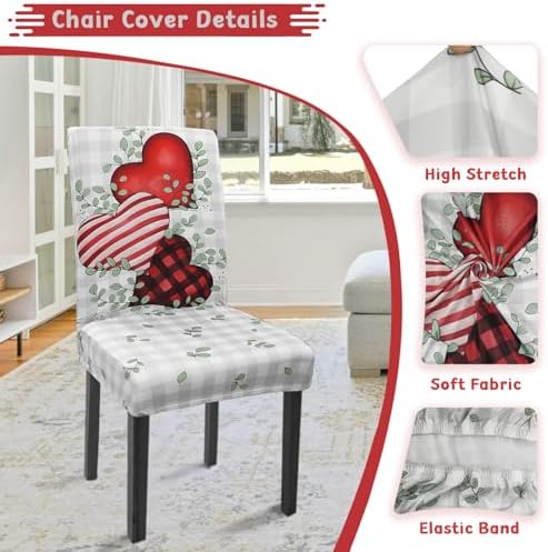 Valentines Chair Covers Set of 4 Spring Hearts Stretch Parsons Slipcovers